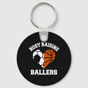 Busy Raising Byllers Soccer Bysketbyll Heart Mom G Keychain