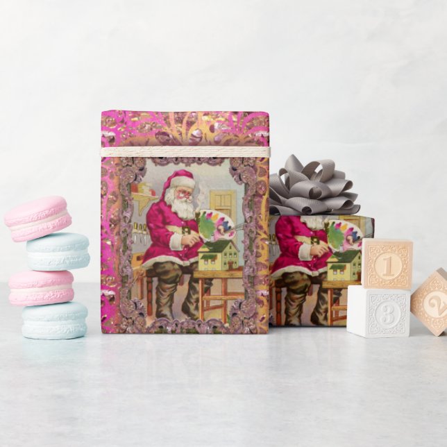 Busy Santa Victorian Holiday Wrapping Paper (Baby Shower)