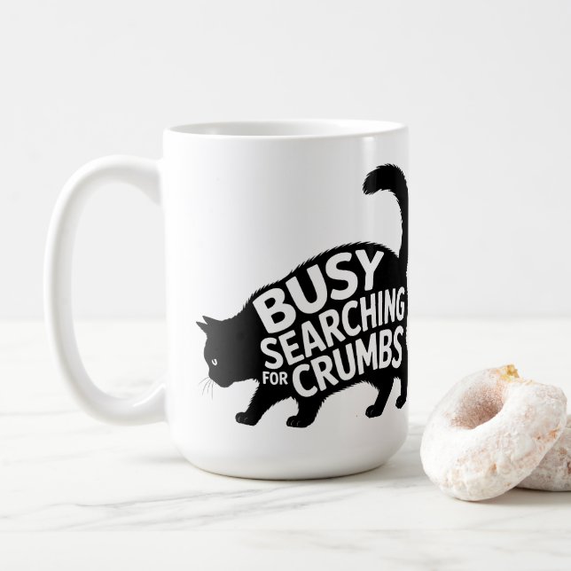 Busy Searching for Crumbs Fat Cat Diet Humor Coffee Mug (With Donut)