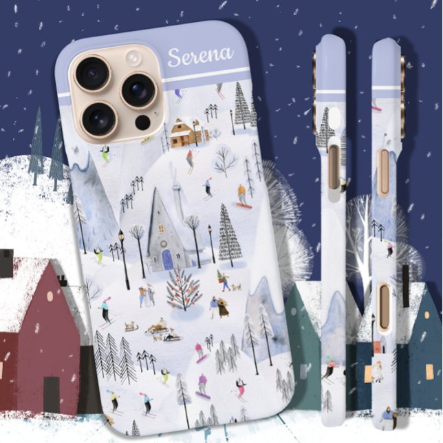Busy Snowy Mountain Alpine Ski Village Add Name Case-Mate iPhone Case (Creator Uploaded)