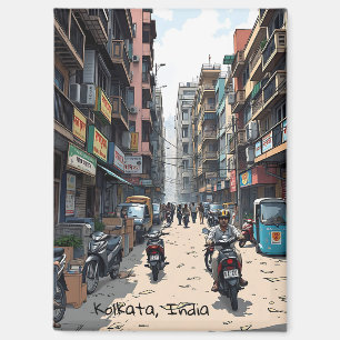Busy Street of downtown Kolkata, India Magnet