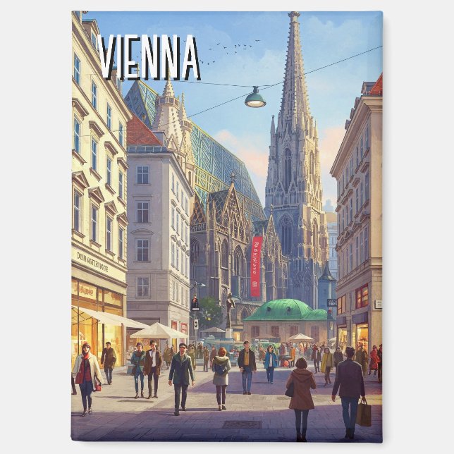 Busy Street Stephansplatz Vienna Austria Travel Magnet (Front)