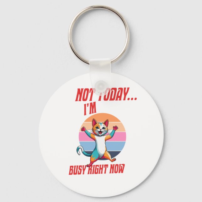Busy Today Retro Gaming Cat Keychain (Front)