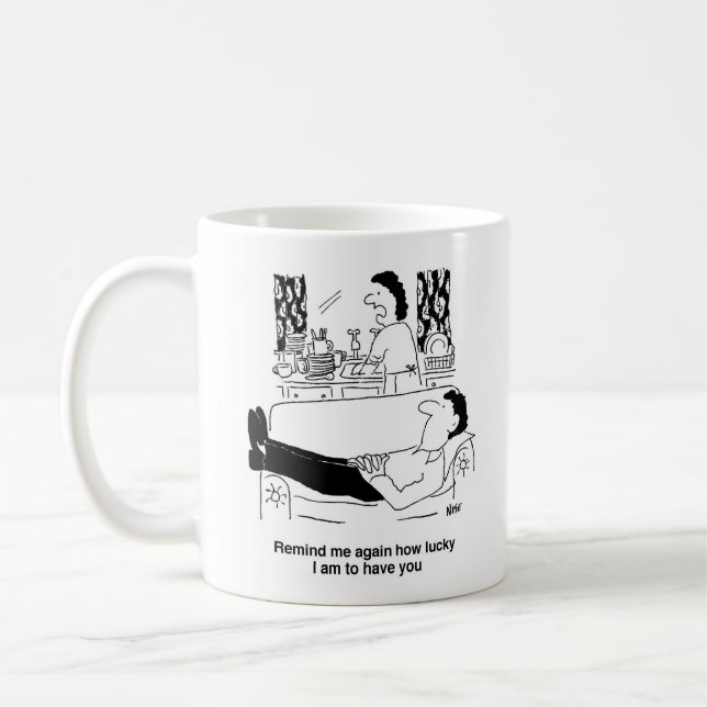 Busy Wife While Idle Husband Rests. Funny Coffee Mug (Left)