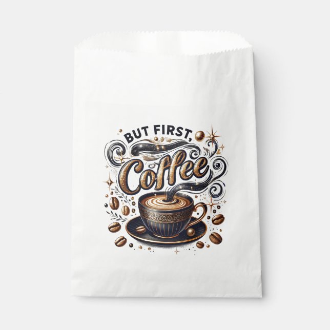 But First Coffee Art - Stylish Gold Design Favour Bag (Front)