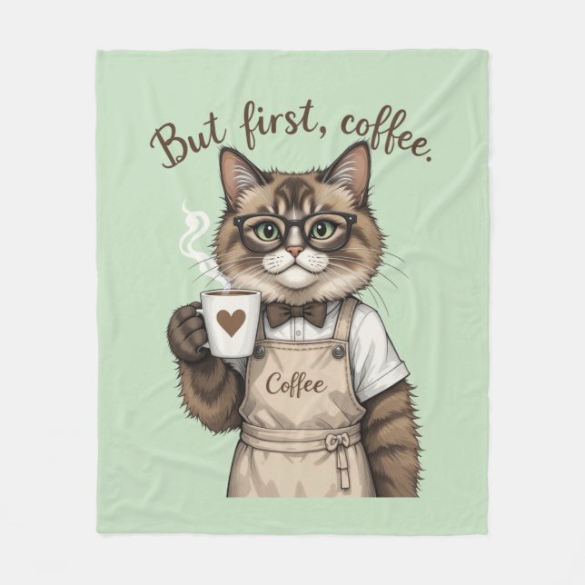 But First, Coffee Cat Fleece Blanket (Front)