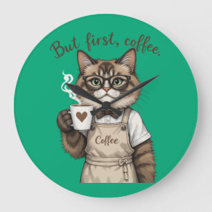 But First, Coffee Cat Large Clock