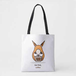 But First Coffee Cute Fox Coffee Lover Humour Tote Bag