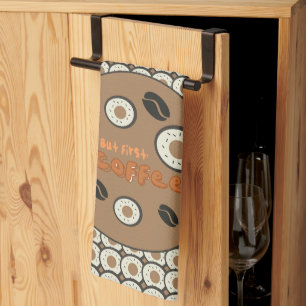 But First Coffee Frosted Doughnuts Brown Kitchen Towel