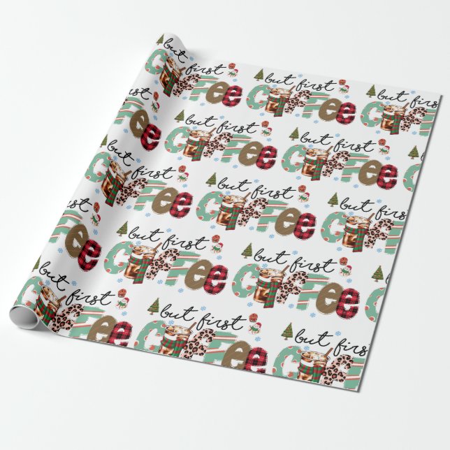 But First Coffee Merry Christmas Wrapping Paper (Unrolled)