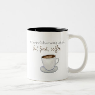 But First Coffee Typography Watercolor Two-Tone Coffee Mug
