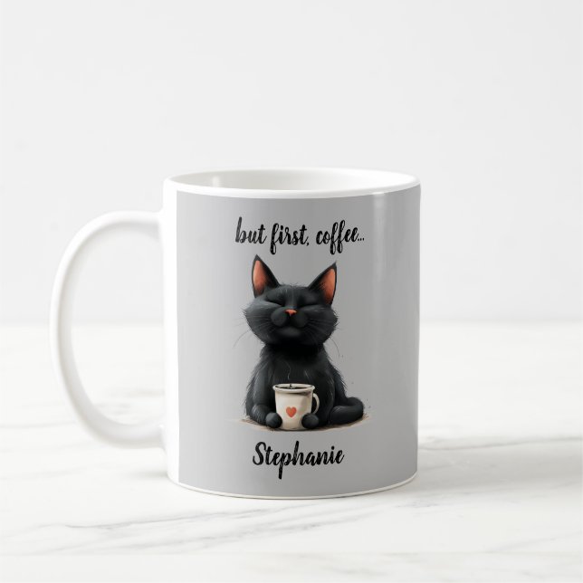 But first Funny Black Cat Coffee Mug (Left)