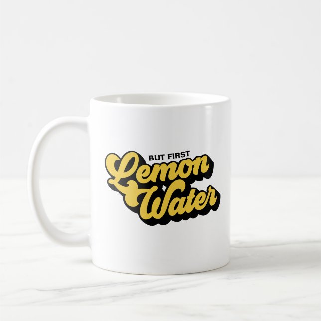 But First Lemon Water Retro Style Yellow Mug (Left)