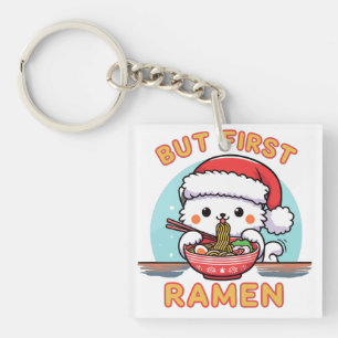 But First Ramen Christmas Santa Cat lover Gift Keychain