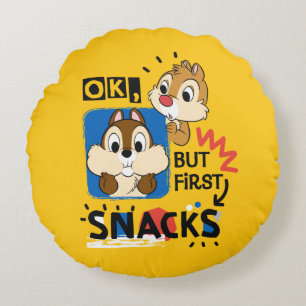 But First Snacks Chipmunks Round Pillow