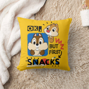 But First Snacks Chipmunks Throw Pillow