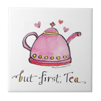 But First, Tea Whimsical Hand-Illustrated Kitchen Tile