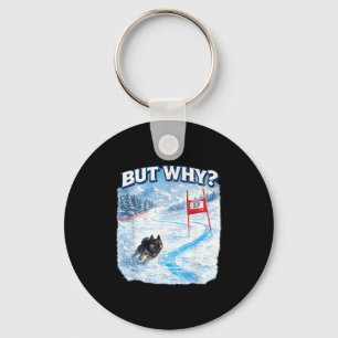 But why funny ski dog meme chaotic slalom winter keychain
