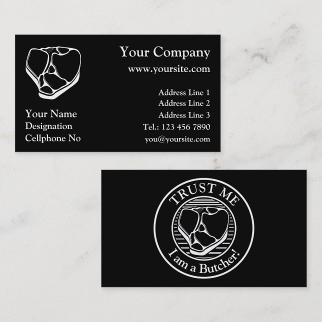 Butcher business cards on black background (Front/Back)