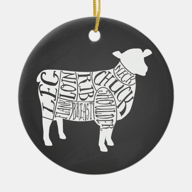Butcher diagram meat cuts clock lamb sheep farmer ceramic ornament (Front)