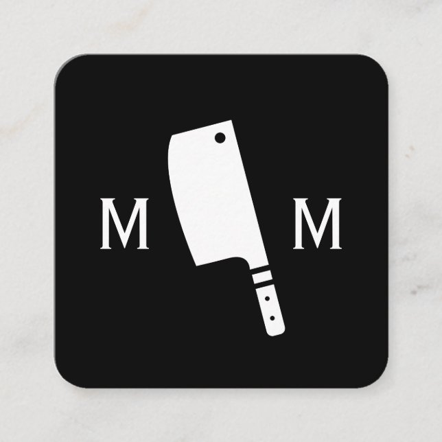 Butcher Knife Monogram Square Business Card (Front)