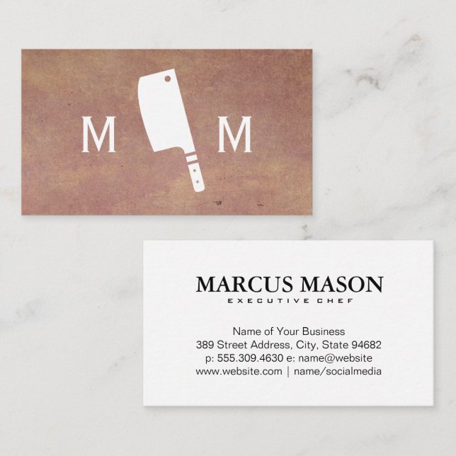 Butcher Knife Monogram | Texture Background Business Card (Front/Back)