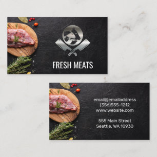 Butcher Meat Cut   Metallic Chef Logo Business Card