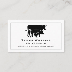 Butcher Meat Market Cow Pig Chicken Black White Business Card