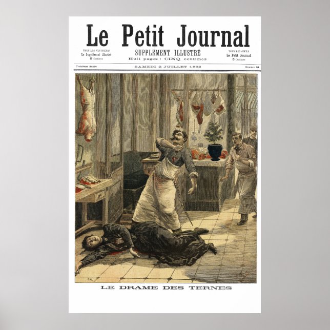 Butcher shop murder - 1892 French newspaper print (Front)