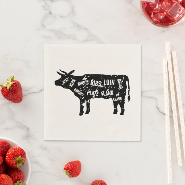 Butcher's beef cuts cow napkins for meat lovers (Insitu)