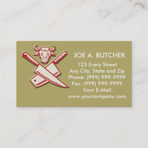 Butcher's knife with cow head business card