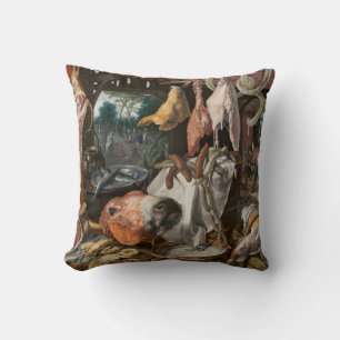 Butcher's Stall (by Pieter Aertsen) Throw Pillow