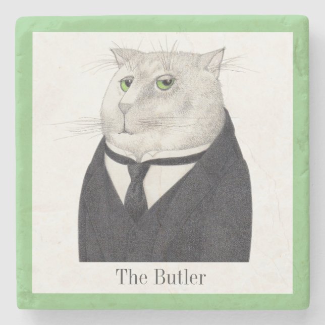 BUTLER CAT Marble Stone Coaster + Text (Front)