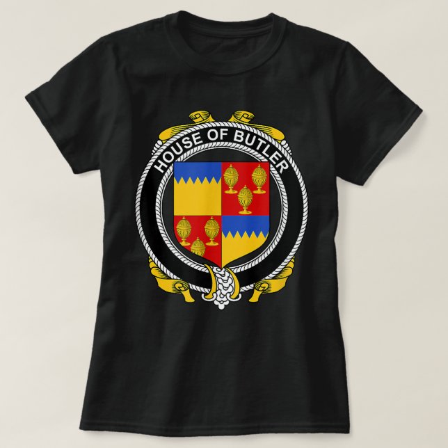 Butler Coat of Arms  Family Crest  T-Shirt (Design Front)