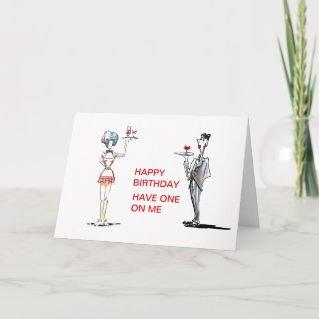 Butler et la serveuse avec boisson carte d'anniver (Devant)
