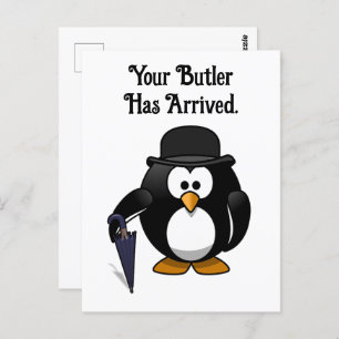 Butler Penguin with Umbrella Cute Cartoon Bird Postcard