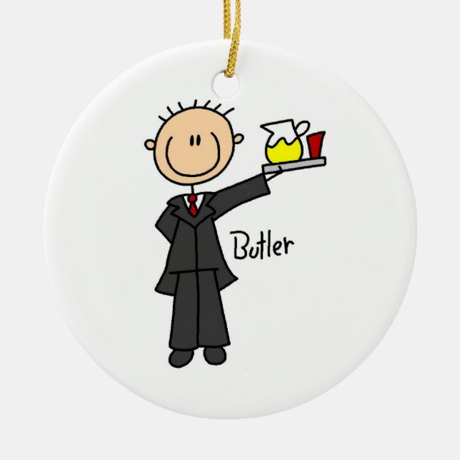 Butler Stick Figure Ceramic Ornament (Front)