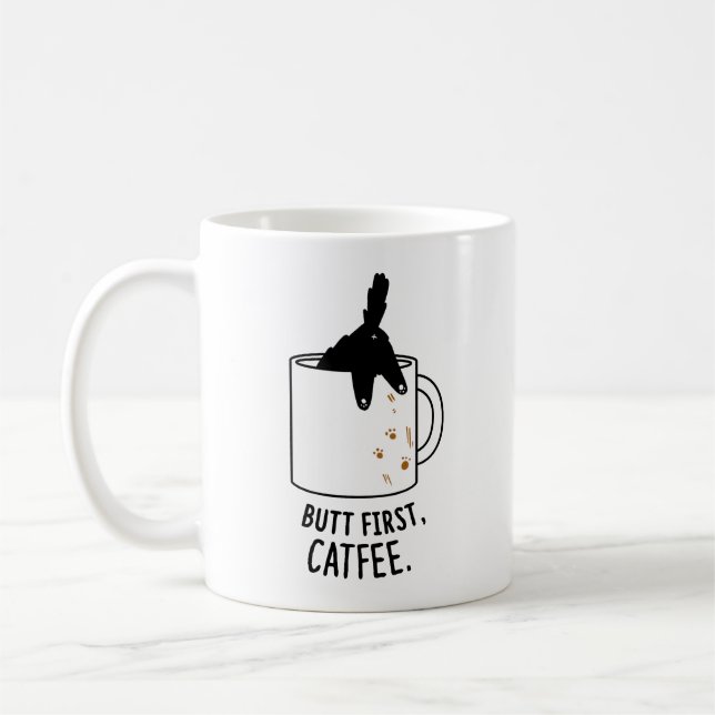 Butt First, Cat-fee Cat Mug (Left)