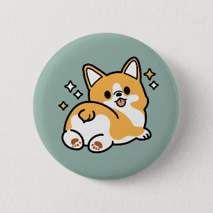 Butt First, Let's Nap – Cute Corgi Butt Cartoon 2 Inch Round Button