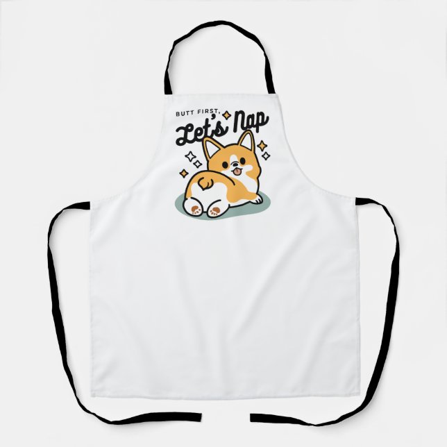 Butt First, Let's Nap – Cute Corgi Butt Cartoon Apron (Front)