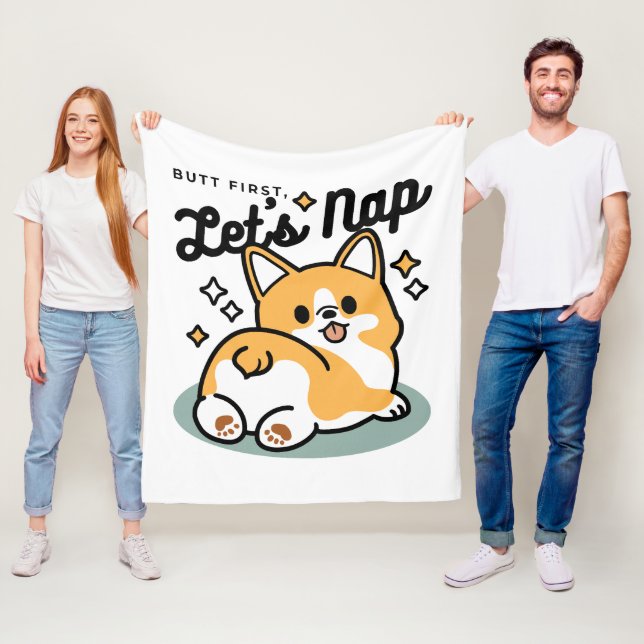 Butt First, Let's Nap – Cute Corgi Butt Cartoon Fleece Blanket (In Situ)