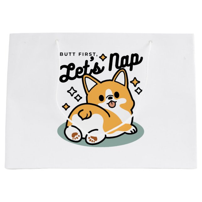 Butt First, Let's Nap – Cute Corgi Butt Cartoon Large Gift Bag (Front)