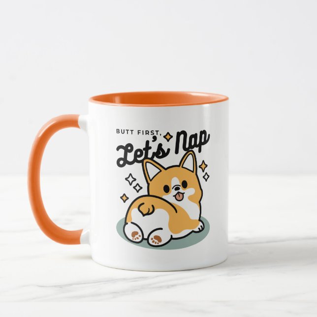 Butt First, Let's Nap – Cute Corgi Butt Cartoon Mug (Left)