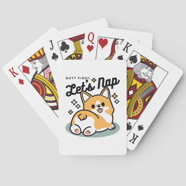 Butt First, Let's Nap – Cute Corgi Butt Cartoon Playing Cards (Back)