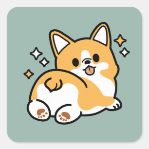 Butt First, Let's Nap – Cute Corgi Butt Cartoon Square Sticker