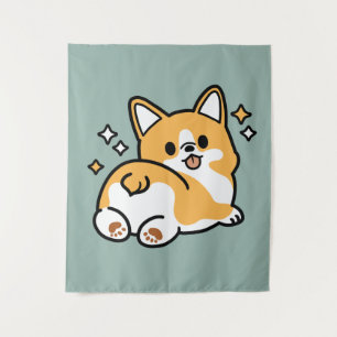 Butt First, Let's Nap – Cute Corgi Butt Cartoon Tapestry
