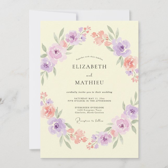 Butter Amethyst Petal Wedding Invitation (Front)