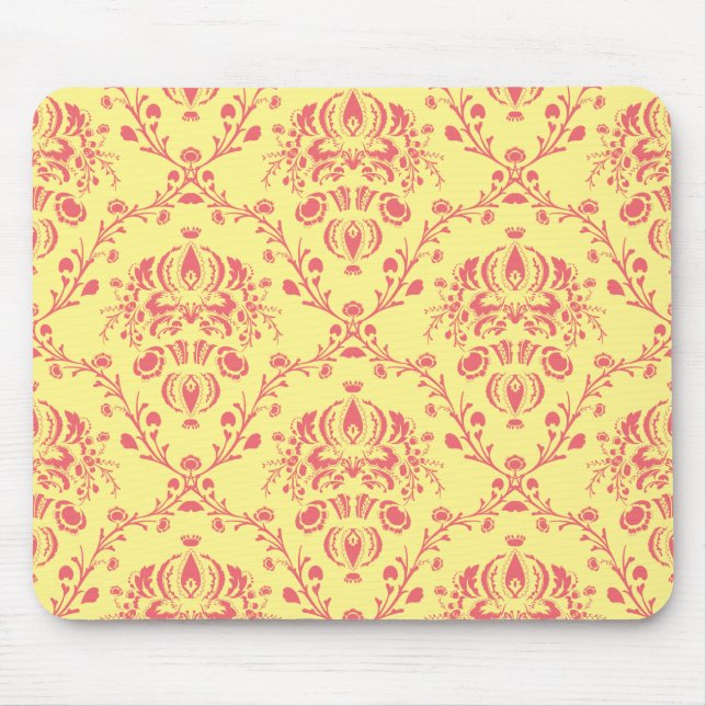 Butter and Cranberry Damask Mouse Pad (Front)