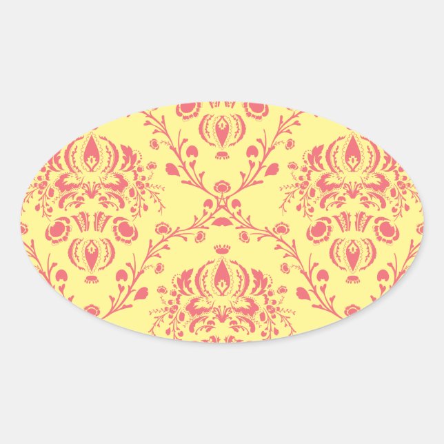 Butter and Cranberry Damask Oval Sticker (Front)