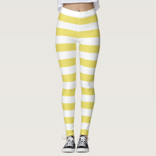 Butter and white color horizontal striped leggings